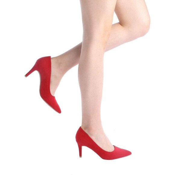 Dream Pair Women Red Suede Faux Leather Kucci Pointed Toe High Heel Pumps Shoes - Picture 6 of 8